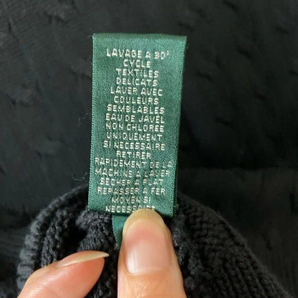 Lauren Ralph Lauren classic black Cable Knit V-neck Collar Sweater Sz PXS - Picture 5 of 9